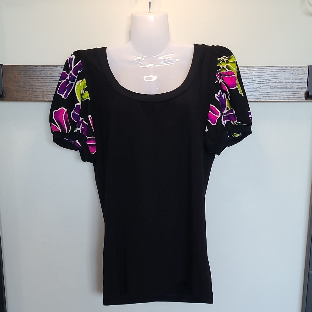 Chic Black Blouse with Floral Accents  (🛍 Pick 6/$36)